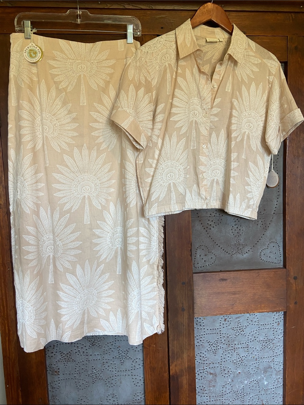 NWT Spartina 449 Set Blouse Skirt Linen Tropical Size M 8
